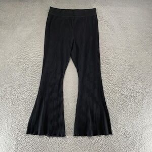 Nike Yoga Pants Womens‎ Large Black Ribbed Knit Flare Lounge Travel Gym Bootcut